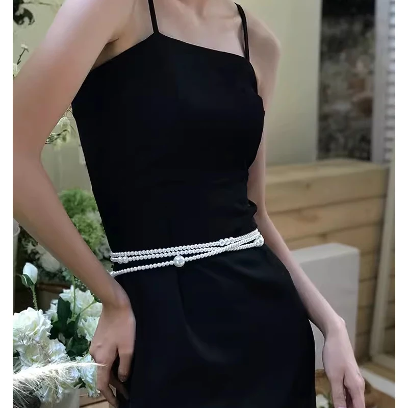 Elegant Glass Pearls Chains Belt Female Luxury Fashion Waist Decoration Brand Jewellry Multi uses 2024