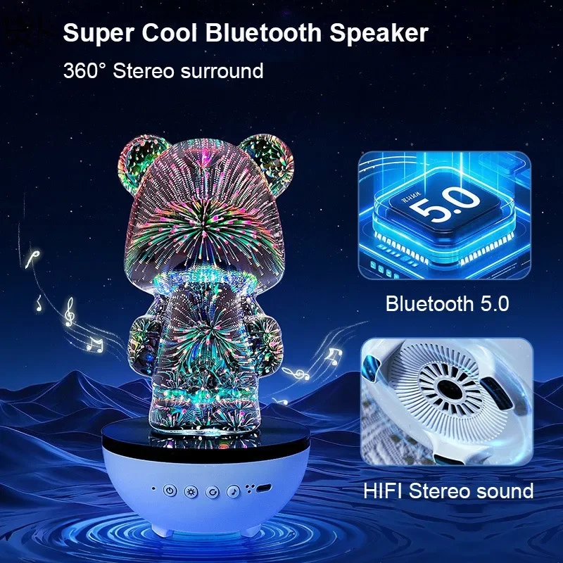Lampu Malam Ambient Berbentuk Boneka Beruang dengan Speaker Bluetooth Audio Desktop Berwarna-warni Lampu Atmosfer Kamar Tidur yang Bersinar Hadiah Spesial untuk Teman