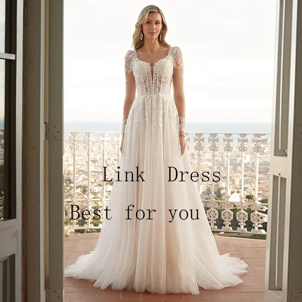 Elegant V Neck Wedding Dresses for Ladies Full Sleeve Bridal Gowns with Lace Exquisite Soft Tulle Vestidos De Novia 2026 Summer