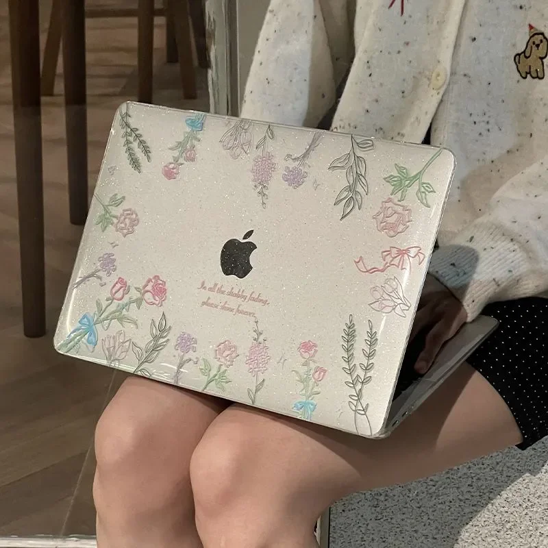 Flower Glitter Laptop Case For Macbook A1707 A2141 A2337 A1466 A2338 A3404 2026 Air13 13in 13.3in 13.6in 14.2in 16.2in Cover