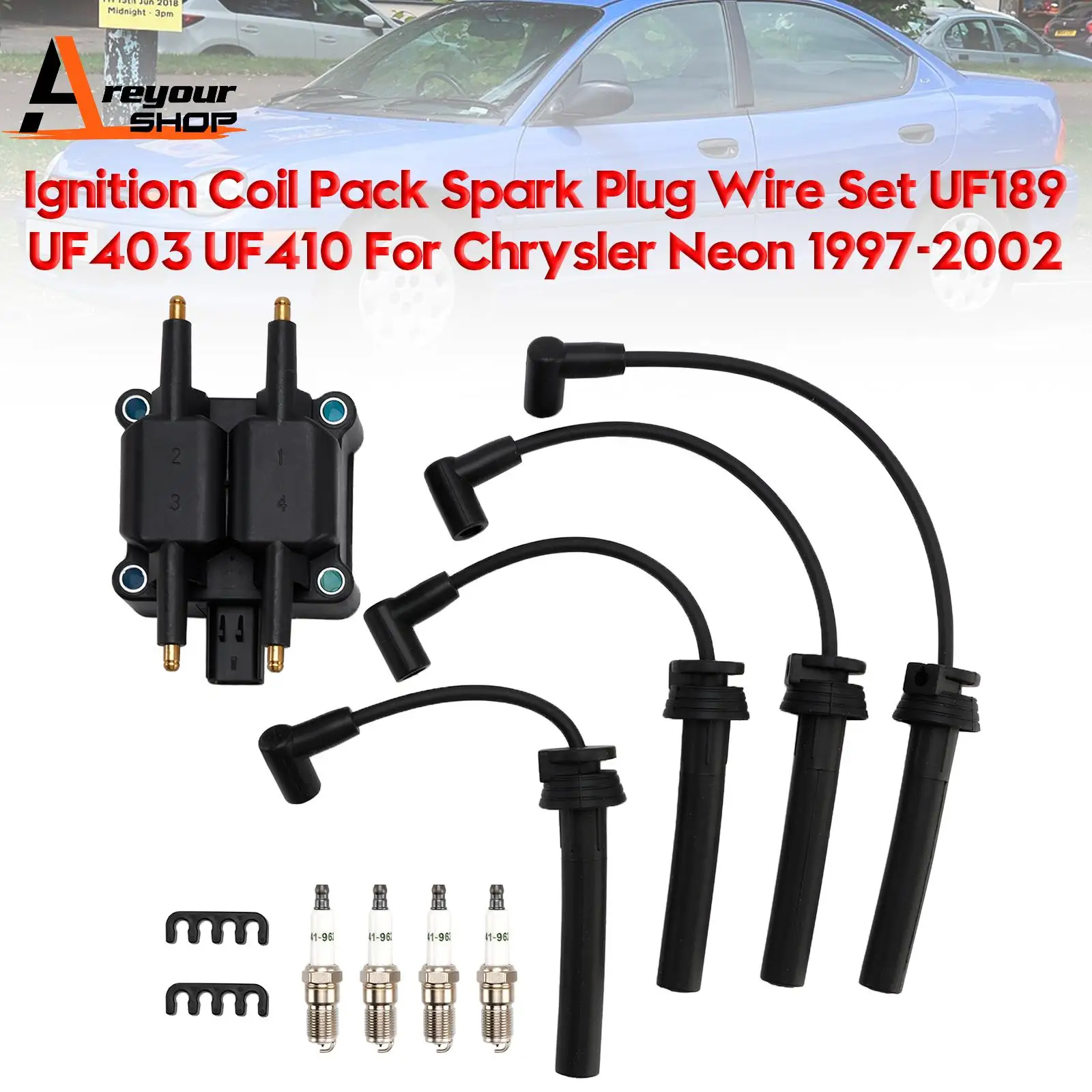 

Areyourshop Ignition Coil Pack Spark Plug Wire Set UF189 UF403 UF410 for Chrysler 1997-2002
