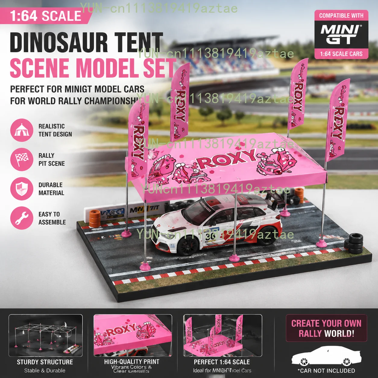 1:64 miniature dinosaur tent scene model set - suitable for MINIGT model cars - for the World Rally Championship