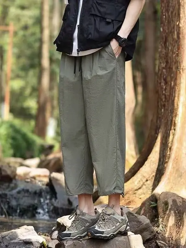 

Men's Ice Silk Seven-Foot Pants Summer Outdoor Breathable Qui-Drng Straight Leg Casual Leisure Eight-Foot Knee-Length Pants