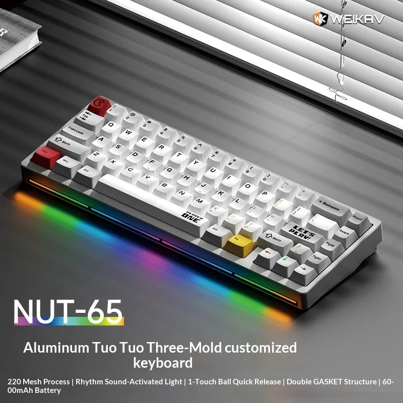 WEIKAV NUT65 Keyboard Kit Double GASKET Structure Microphone Pickup Light Bar Keyboard Kit Five-Layer Silencing Filling For Gift