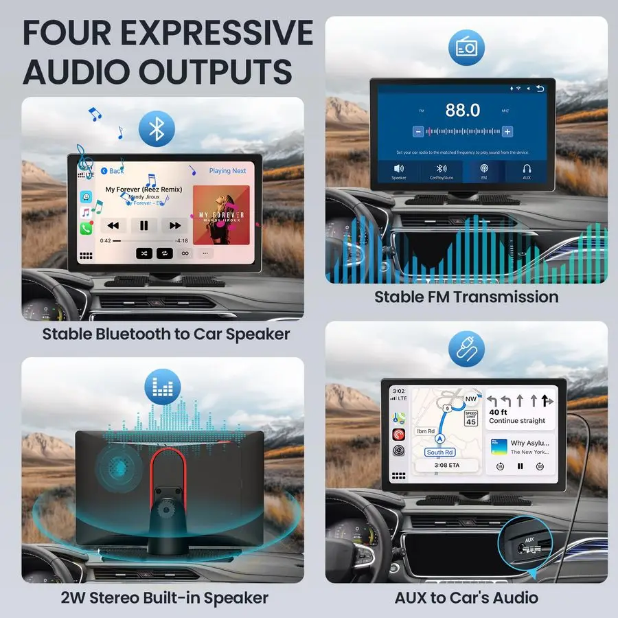 شاشة Carplay للسيارة، ستيريو سيارة محمول مع Apple Carplay amp Android Auto، أجهزة استقبال صوت السيارة مع وصلة مرآة، شاشة fo