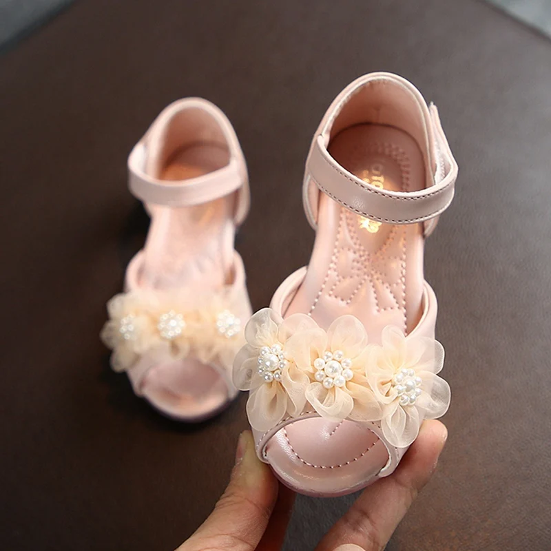 Newborn Girls Sandal  Party Beach Baby Flats Casual Shoes Summer New Children Sandals Pearl Flower Fashion Princess Shoes