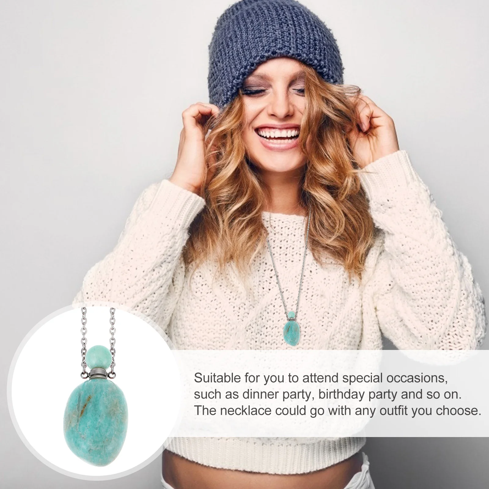 

Natural Rose Quartz Crystal Perfume Bottle Pendant Aromatherapy Necklace Essential Oil Diffuser Healing Jewelry for Women