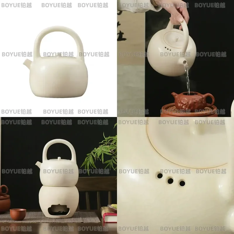 Retro Ceramic Teapot Soda Glaze Kettle for Open Flame Brewing Household Tea Maker Traditional Beam Pot for Tea Room Use
