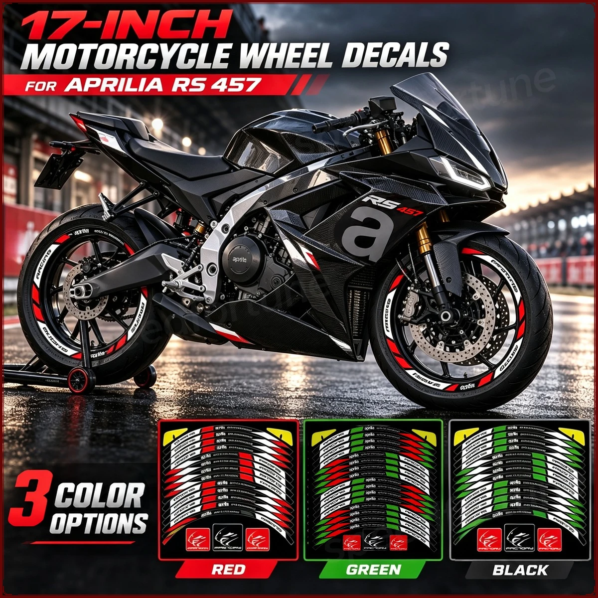 For Aprilia RS 457 Motorcycle Wheel Rim Stickers Waterproof UV Resistant Vinyl Decals Moto Hub Decor Mod Accessories 3 Colors