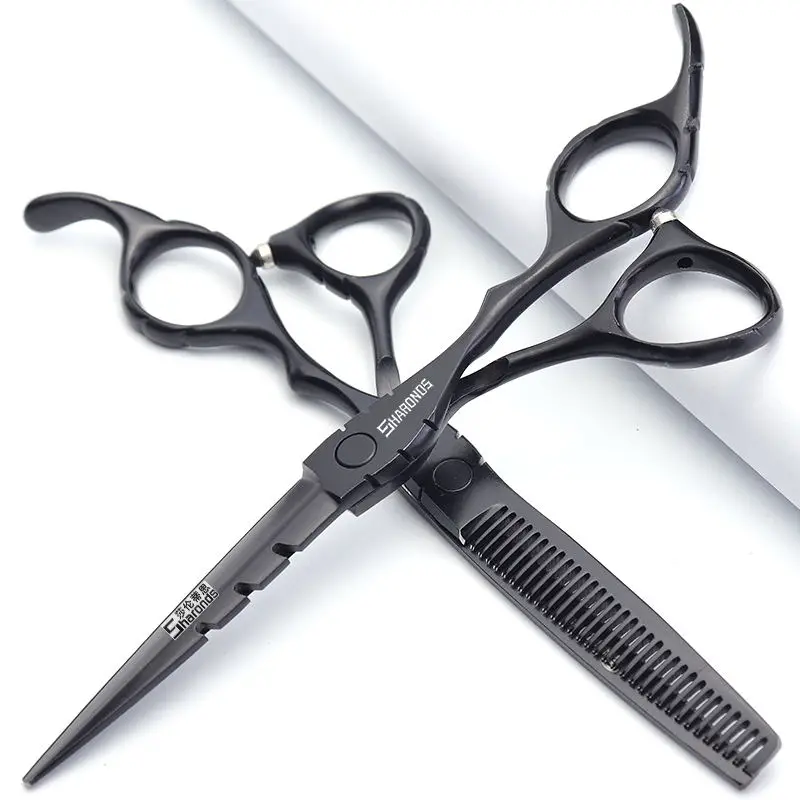 

Barber shop stylist's exclusive hair clippers, 6-inch flat scissors, thin tooth scissors, V-tooth hair cutting set.