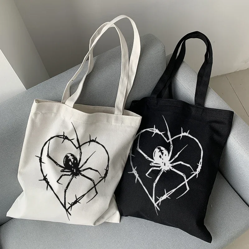 

Gothic Spider Vintage Shopping Canvas Bag Women Bag Dark Snake Shopper Bag Casual Tote Women Shoulder Bags Bolsa Feminina