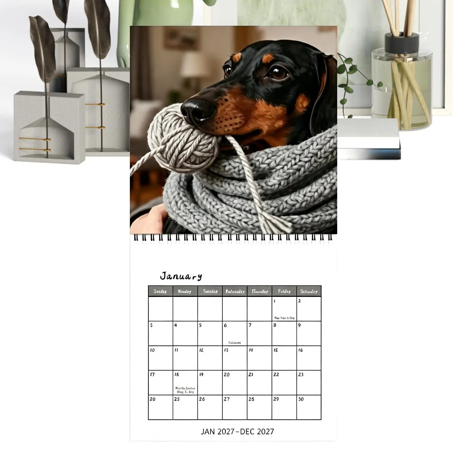 Dog Calendar 2027 12-month Dachshund Wearing Glasses Decor Daily Planner Calendar for Reading Mental Health Study School Task