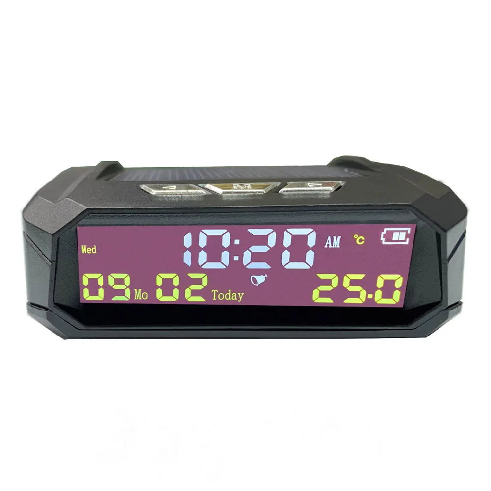 ساعة رقمية للسيارة تعمل بالطاقة الشمسية من TPMS مع شاشة عرض لدرجة حرارة السيارة LCD وتاريخ الوقت