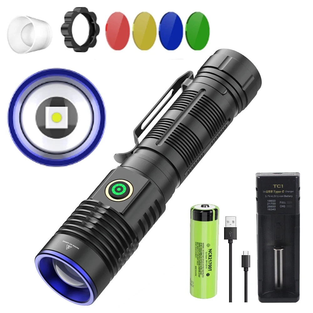 

30W 5 color bead lampshade tail magnet telescopic zoom waterproof Flashlight usb rechargeable For Camping/Hiking/Fishing/Hunt