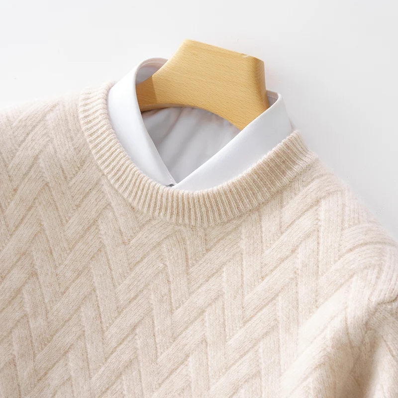 

Мужской свитер из 100% шерсти на осень/зиму, свободный крой, круглый вырез, для бизнеса и отдыха, утолщенный, вязаный, с начесом