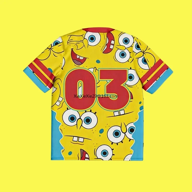 2027 SpongeBob SquarePants Anime Childhood Summer V-neck 3D Parent Child Costume Adult and Children Short Sleeve Couple's Shirt