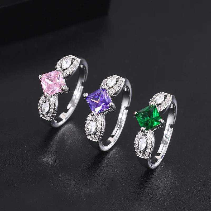 

Luxurious Vintage Purple Spar Pink Crystal Open Adjustable Ring Women's Jewelry Love Wedding Party Anniversary Gifts for Couples