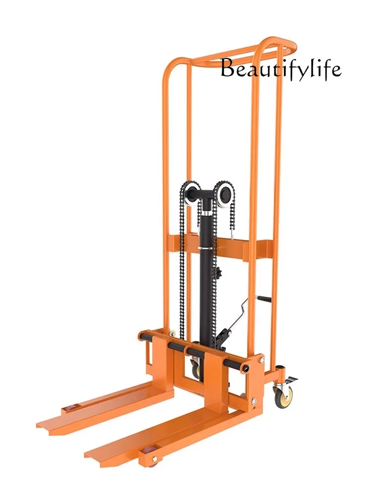 

Hydraulic lift forklift handling manual mini stacker small flat universal wheel loading and unloading truck