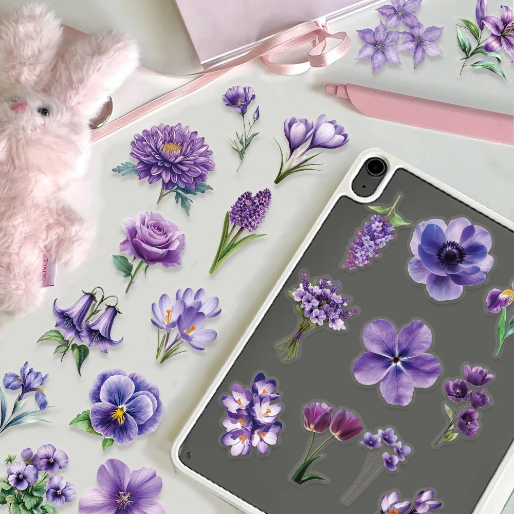 50PCS Purple Flower Graffiti PET Material Stickers Notebook Desktop Handbooks Decorative Waterproof Stickers