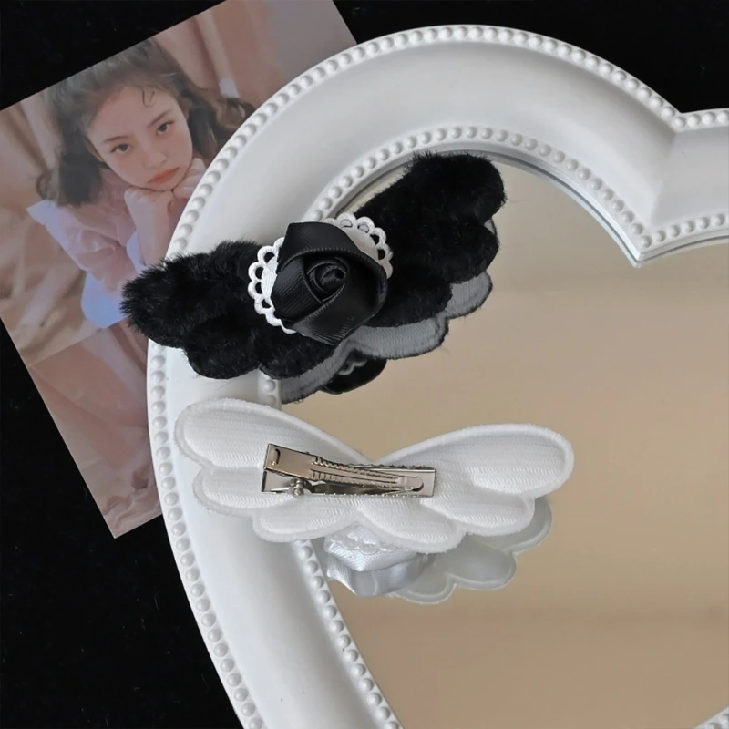 7.4*3cm Creative Rose Heart Angel Wing Plush Hair Clip Young Women Hair Accessories Romantic Fashion Sweet Hairpin Gift for Girl