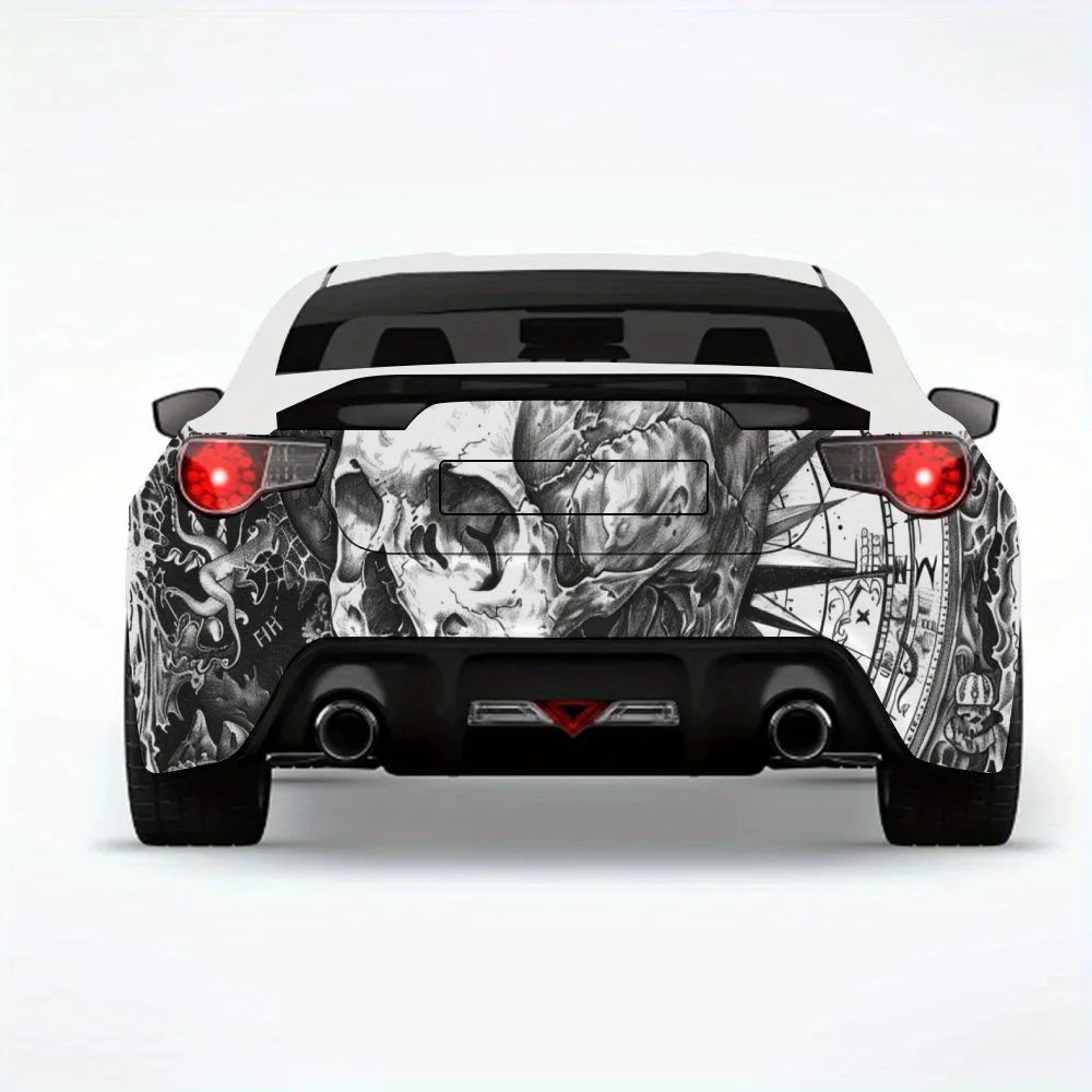 ملصق سيارة مغامرة على شكل جمجمة وبوصلة، ملصق فينيل لخلف السيارة، ملصقات فينيل ذاتية اللصق مقاومة للماء لذيل السيارة وبو
