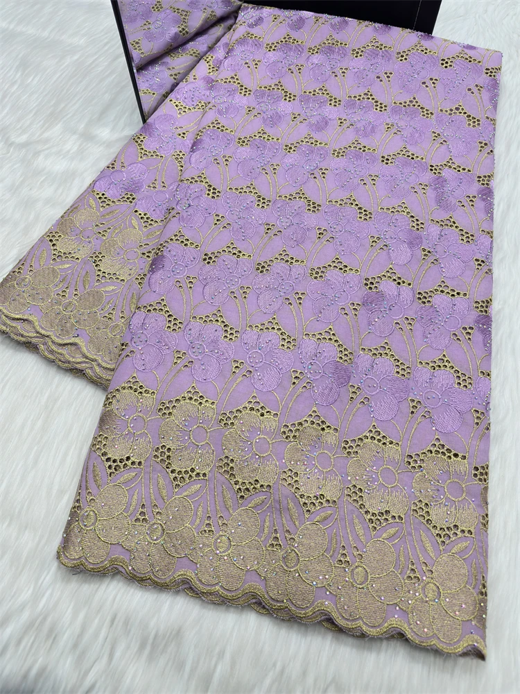 

Premium Purple Swiss Handcrafted Gem Lace 100% Cotton Delicate African Embroidery Lace Fabric For Bridal Wedding Dresse 5Yards