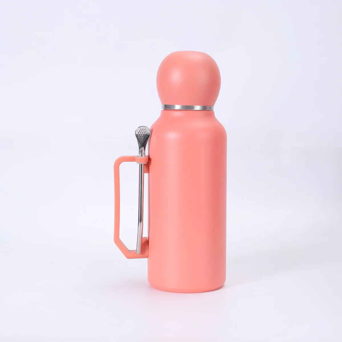 كوب سيارة محمول وبسيط مع ملعقة، كوب بمقبض بلون سادة بسعة كبيرة، كوب معزول بطبقة مزدوجة للاستخدام الخارجي من الفولاذ المقاوم للصدأ #6