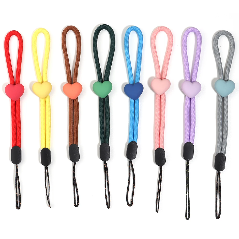 2 Stück Einfarbige Kurze Herzförmige Hängeschnur Verstellbares Handy-Lanyard Anti-Verlust-Handgelenkschlaufe Schlüsselanhänger Taschenzubehör – Detail 6