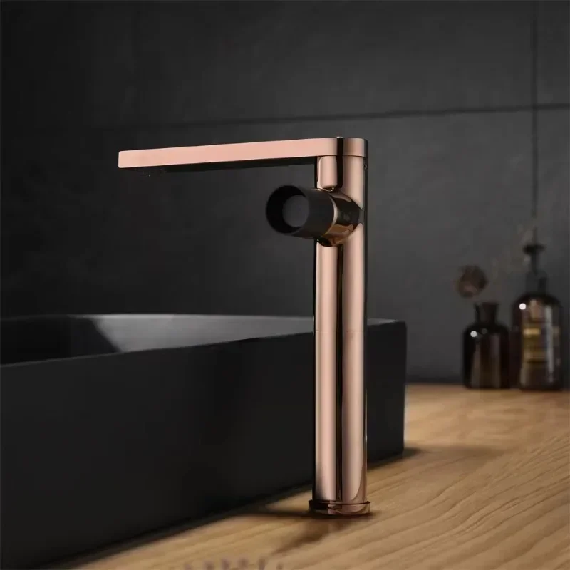 Long Neck Rose Gold Luxury Deck Mounted Elegant Hand Wash Bathroom Brass Basin Mixer Faucet Tap