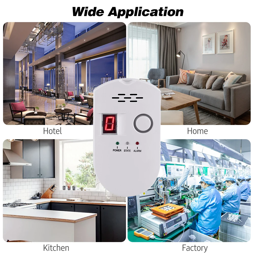 BRJ-502D Plug-in Digital Natural Gas Detector High Sensitive Home Gas Alarm Combustible Gas Leak Monitor for Home Kitchen