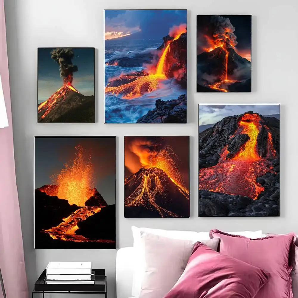 Volcano Eruption Posters Living Room Bar Cafe Quality Canvas Vintage Style Comics Painting Art Home Wall Decor Picture