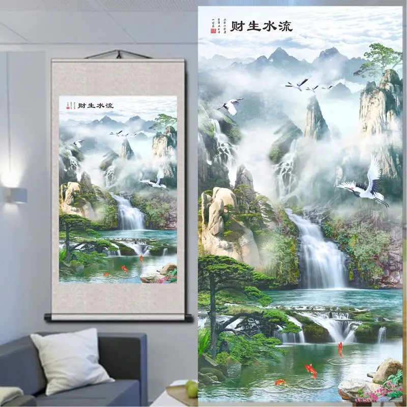 

Chinese Style Landscape Scroll Paintings Wall Art Posters Vintage Room Decor Aesthetic Wall Hanging Living Room Office Picture