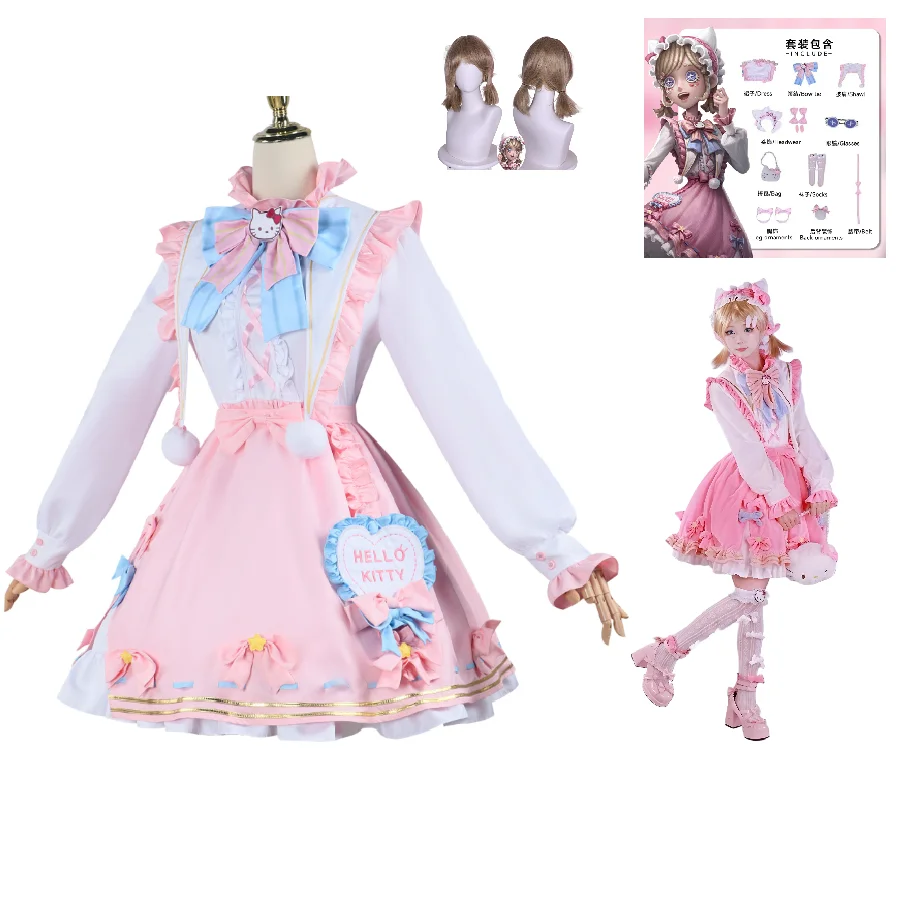 أنيمي إيما وودز لعبة الهوية الخامس تأثيري حلي شعر مستعار خادمة موحدة فستان حفلة الهالوين للنساء ملابس كوميك كون