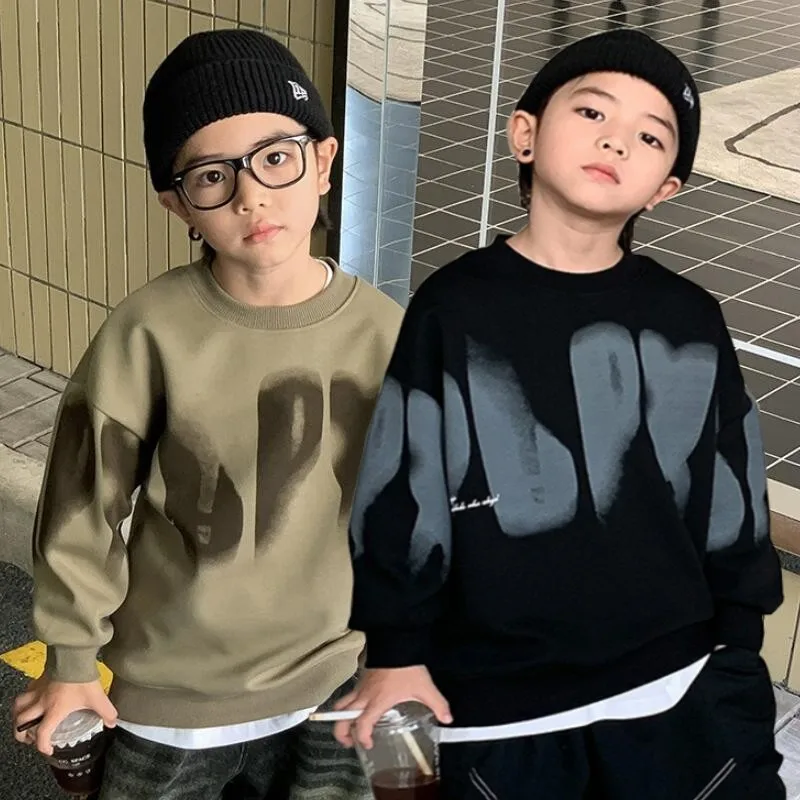 

2-10 Years Boys Korean Street Style Sweatshirt Fashion Letter Spring Autumn Kids Teenagers Jacket Children Sports Casual Clothes