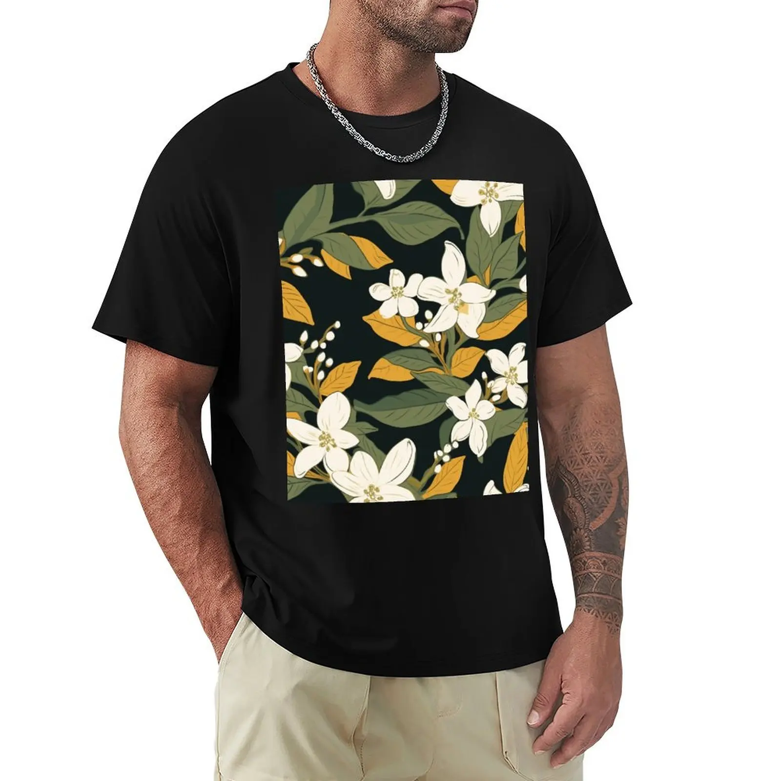 Osmanthus flower seamless pattern T-Shirt Functional Casual Short Sleeve Tee