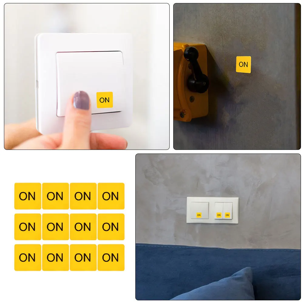 

12 Sheets PVC Device Switch Stickers Classic Yellow Black Caution Labels for Factory Nursery Kindergarten Bedroom Decor