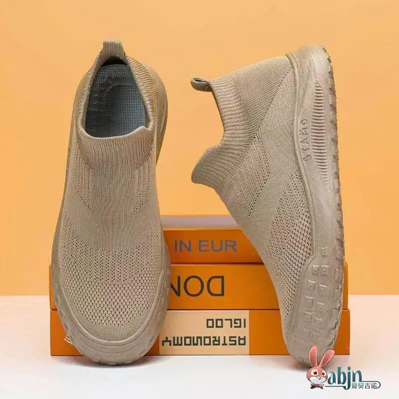 Black Work Shoes Men's Slip-On Tire Bottom Wear-Resistant Summer Breathable Mesh Casual Shoes Sporty Style round Toe PVC Outsole