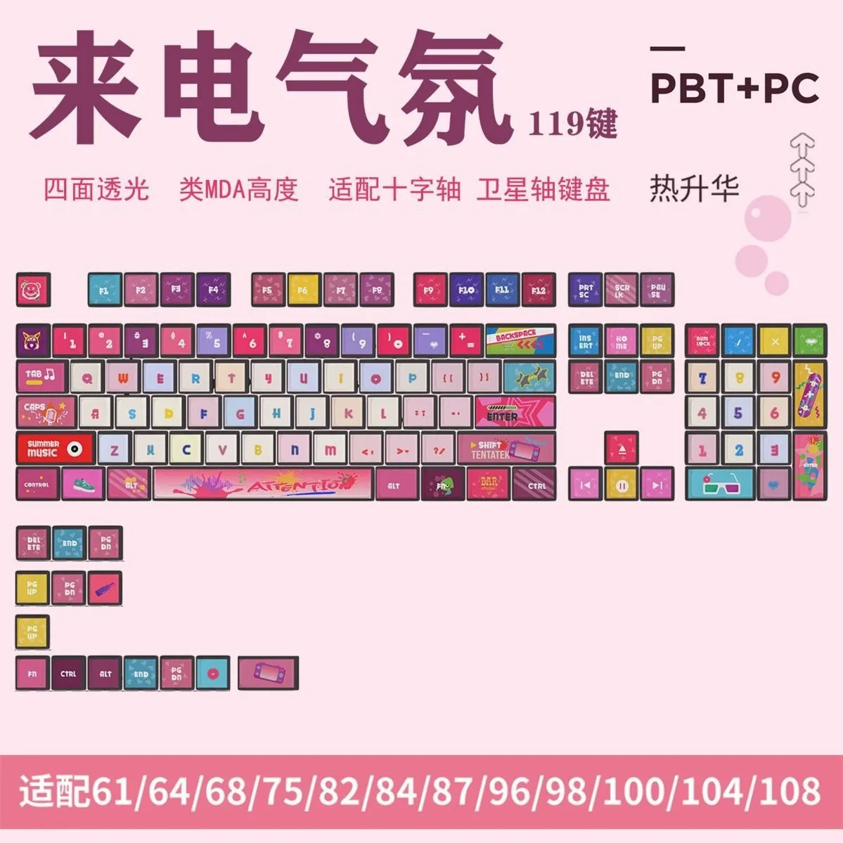 

Клавиши для механической клавиатуры с PBT-покрытием, сублимационной печатью и подсветкой, для создания атмосферы при входящем вызове.