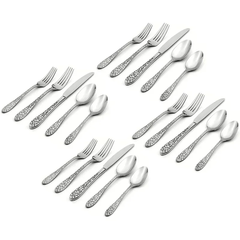 Flourish 20 Piece Fine Flatware Set, Service for 4, 18/10 Stainless Steel, Silverware Set