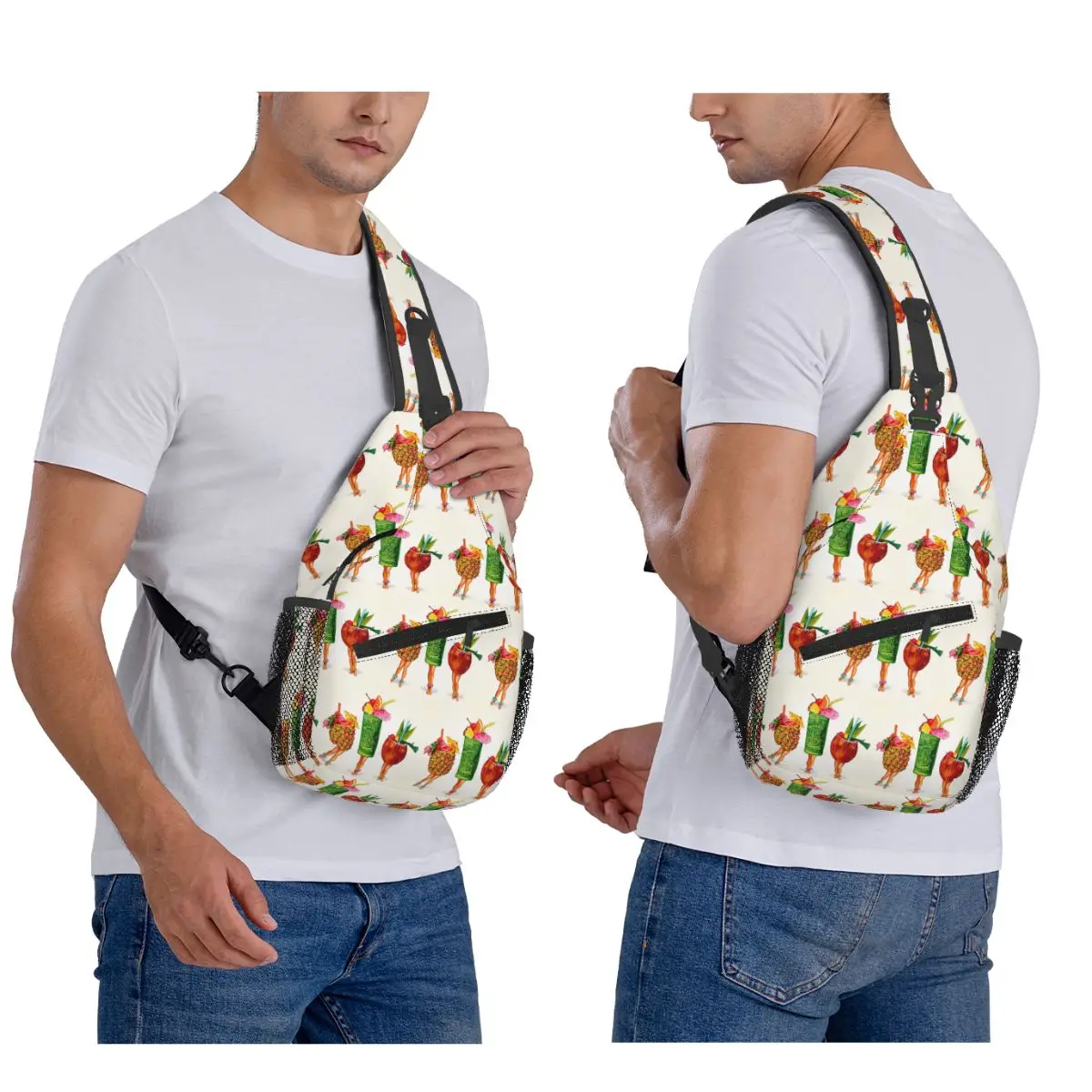 Tiki Cocktail Pin-Up Chest Bag Men Sling Crossbody Backpack Chest Bag Traveling Hiking Daypack Shoulder Bag