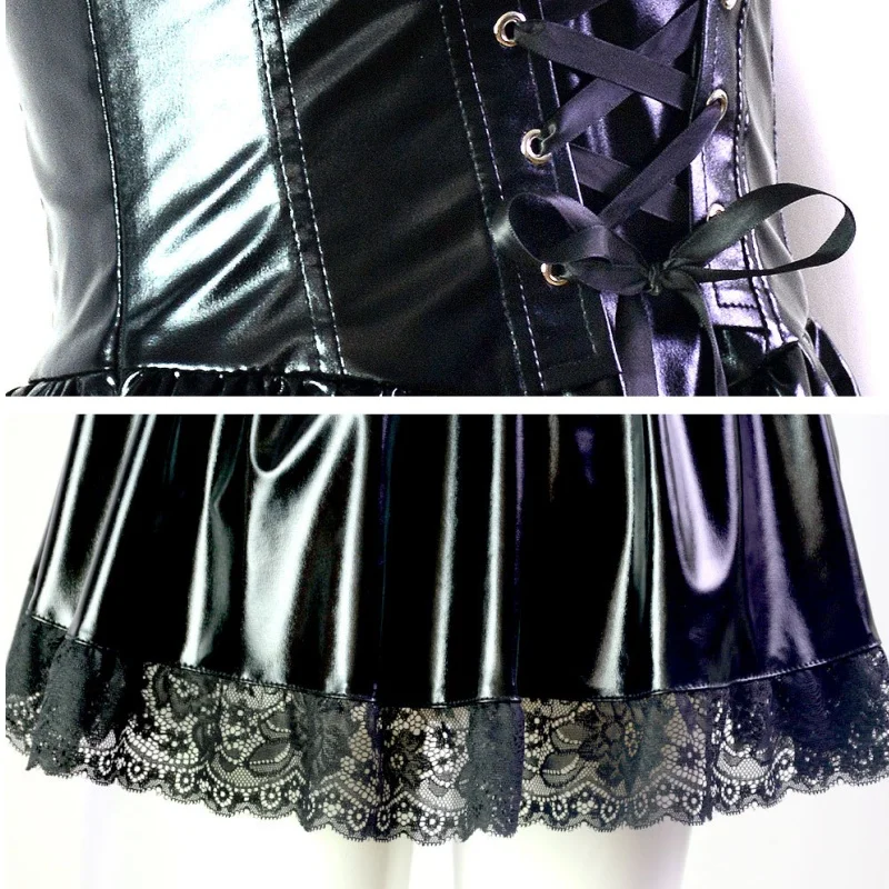 Misa Amane Death Note disfraces de cosplay para mujer, vestido Sexy de cuero de imitación, collar, Mangas de encaje, medias, uniformes, trajes de Anime