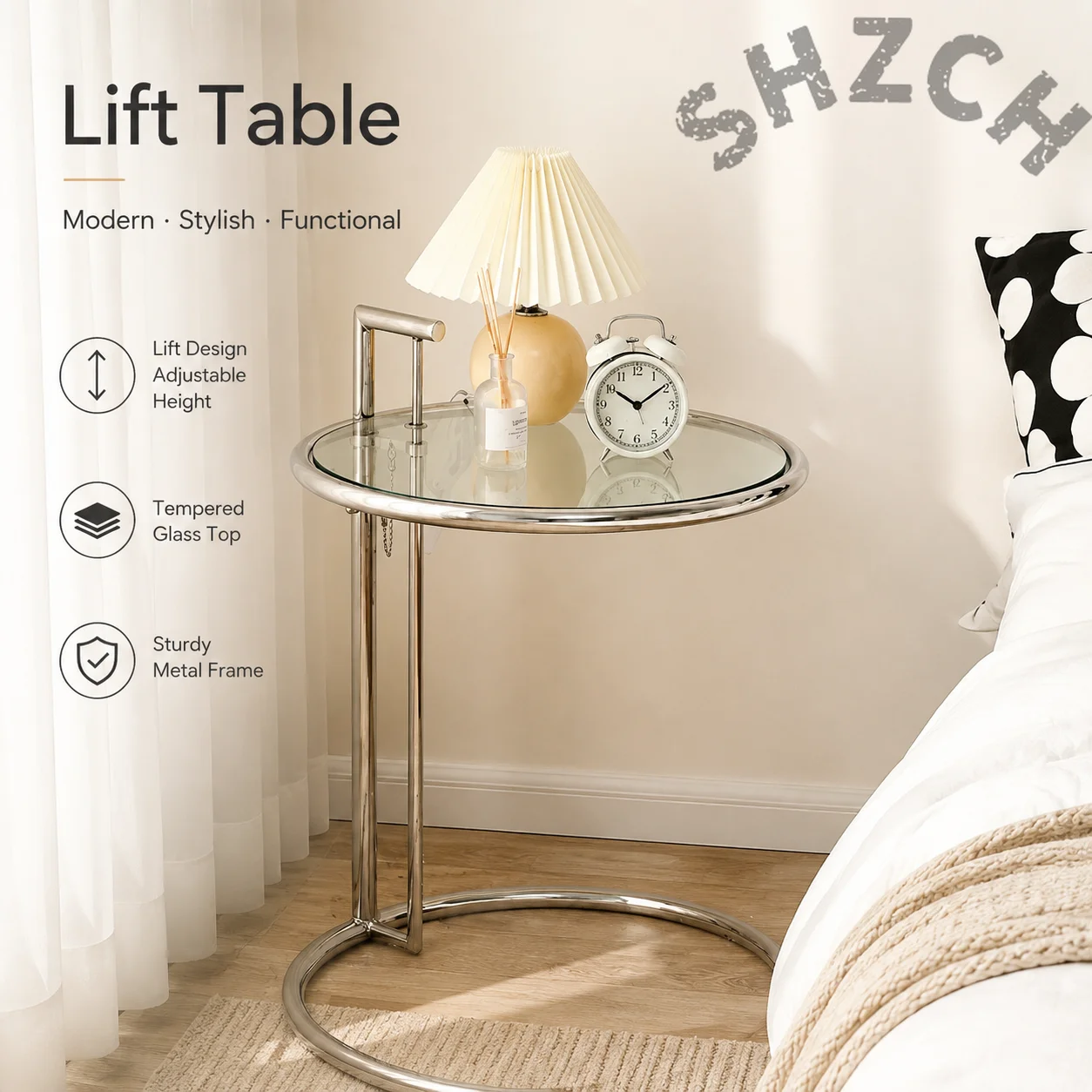 Nordic Glass Coffee Tables Living Room Furniture Side Table Balcony Stainless Steel Lifting Tea Table Transparent Bedside Tables
