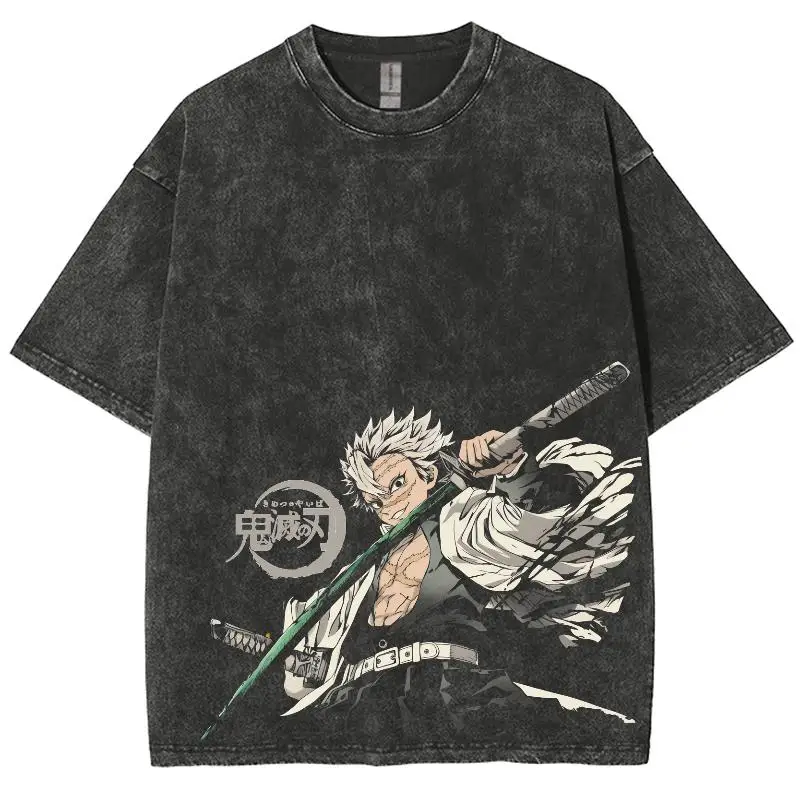 Anime Demon Slayer Shinazugawa Sanemi Bedrucktes T-Shirt für Männer und Frauen Gewaschenes Baumwoll-T-Shirt Übergroßes T-Shirt Harajuku Herren-Shirt