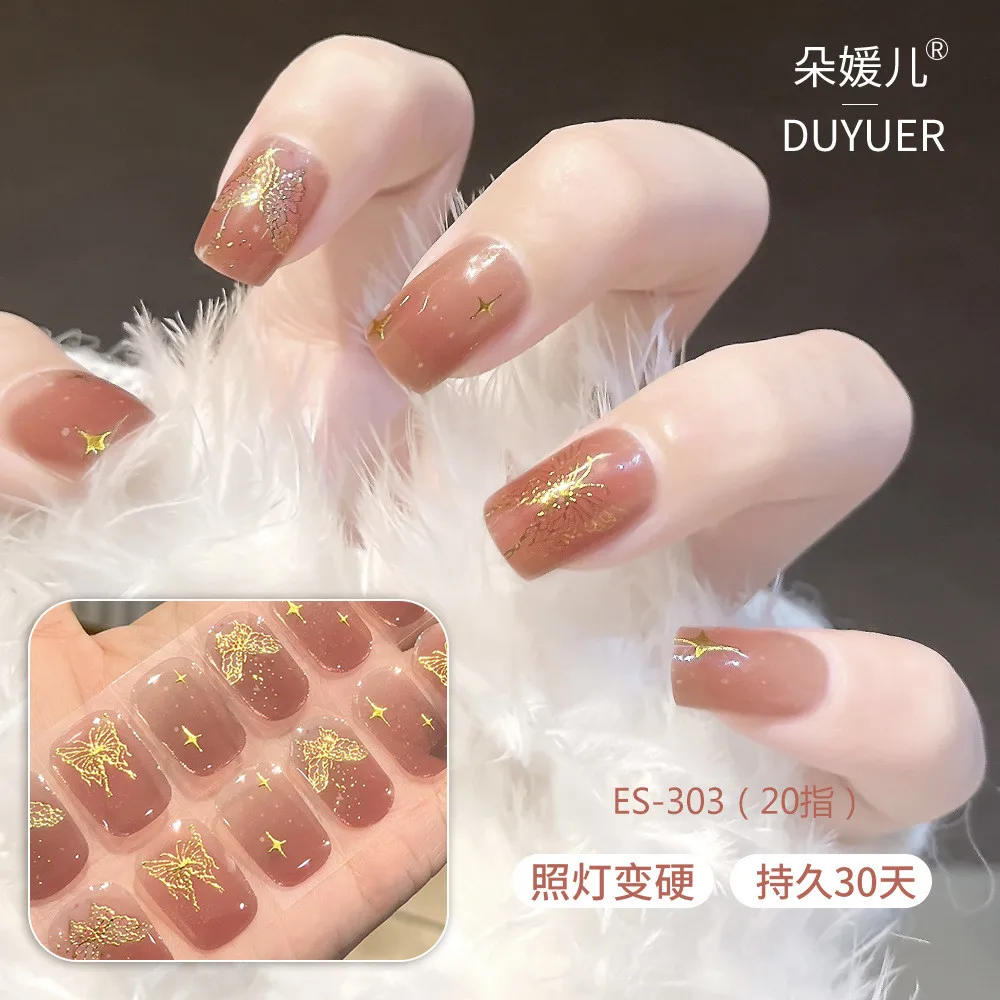 

【ES301-400】20Tips Semi-cured Gel Nail Sticker UV Lamp Needed Full Cover Nail Gel Polish Wraps Manicure Press on Nails Decal