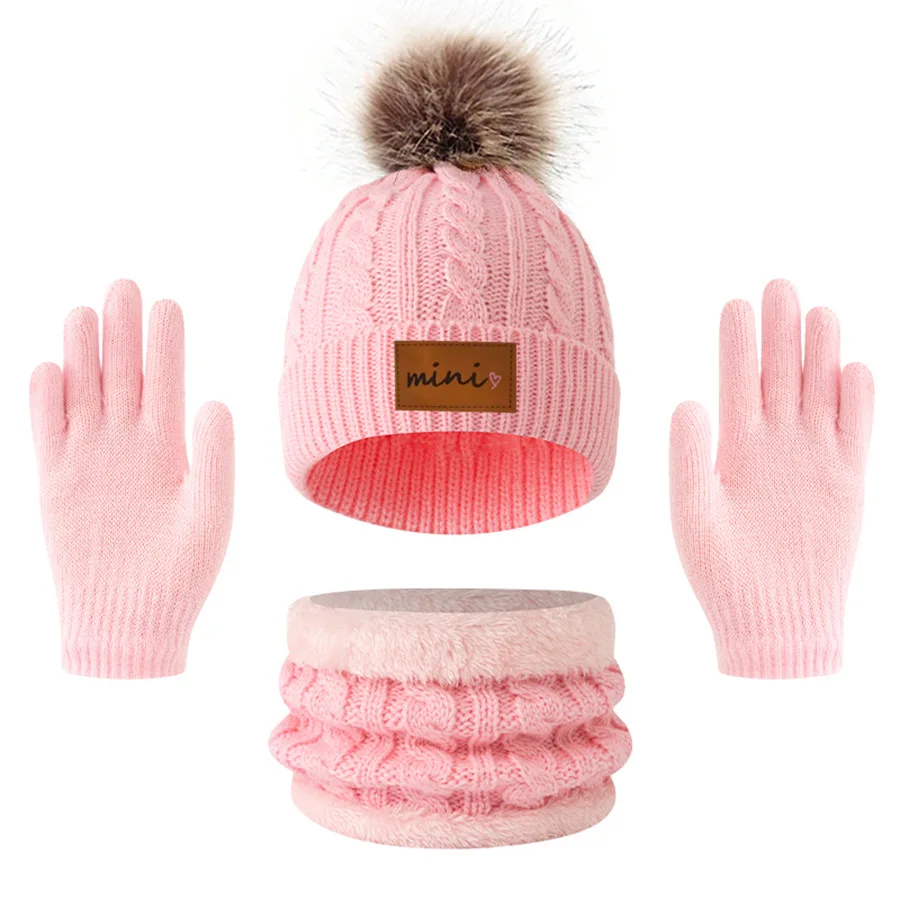 Gorros, bufandas y guantes de punto de 3 piezas para niños, aptos para niños de 3 a 12 años para mantener el calor al aire libre en invierno.