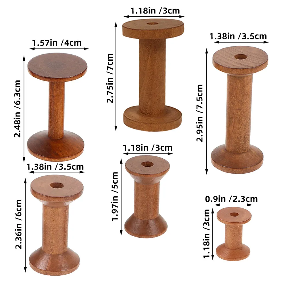6Pcs Vintage Wooden Thread Spools Handmade Wood Bobbins Empty for Sewing Embroidery Yarn Weaving DIY Craft Sewing Thread Storage view 2