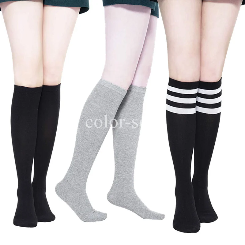 Socks 2024 Black White Stripe Compression Long Socks Nylon Long Stockings Solid Color Knee High Socks Kawaii Cosplay Jk Woman So