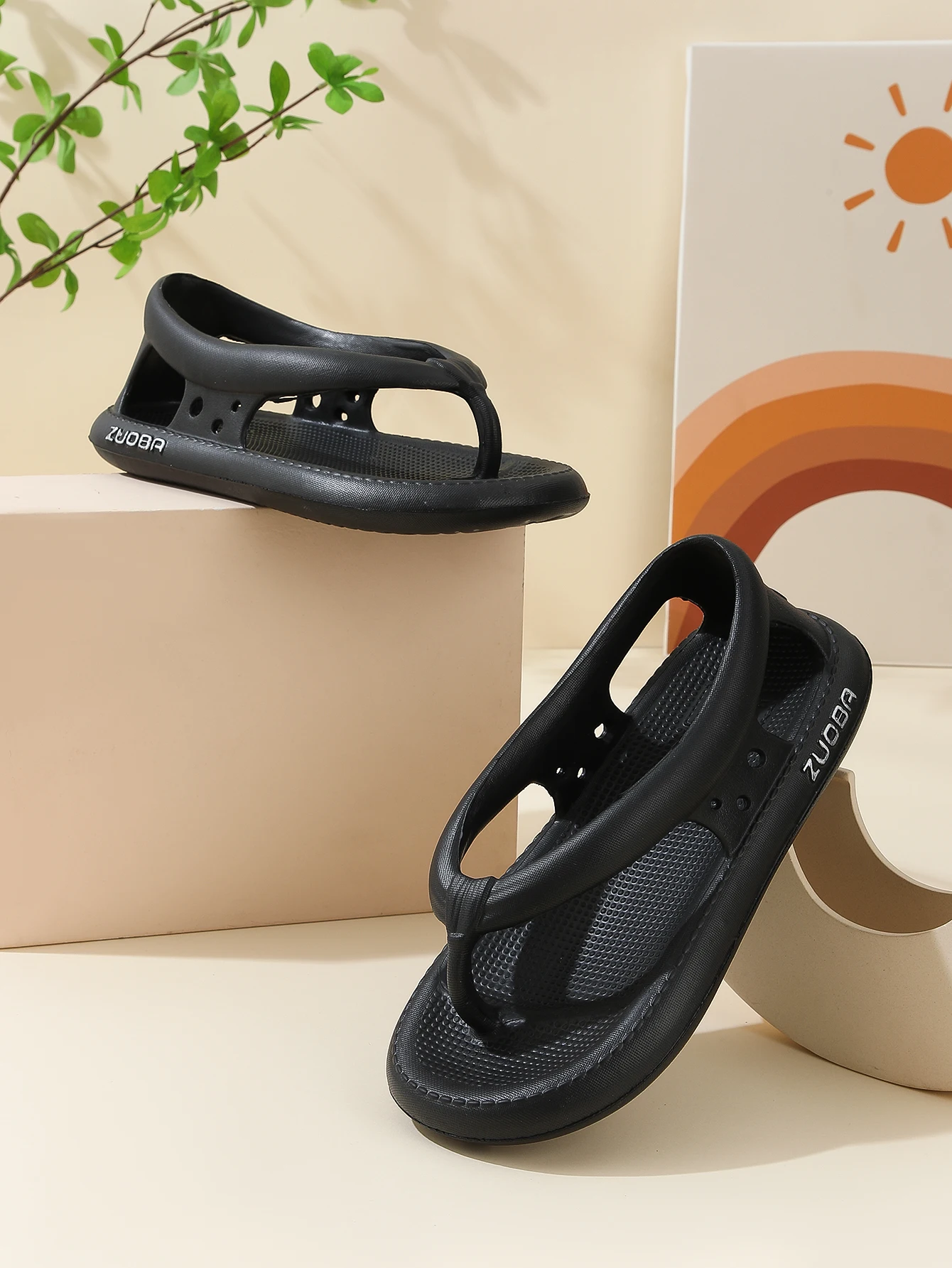 Flip-flops with heel for men and women in summer, non-slip, durable and wear-resistant, flip-flops with heel, thickened slippers