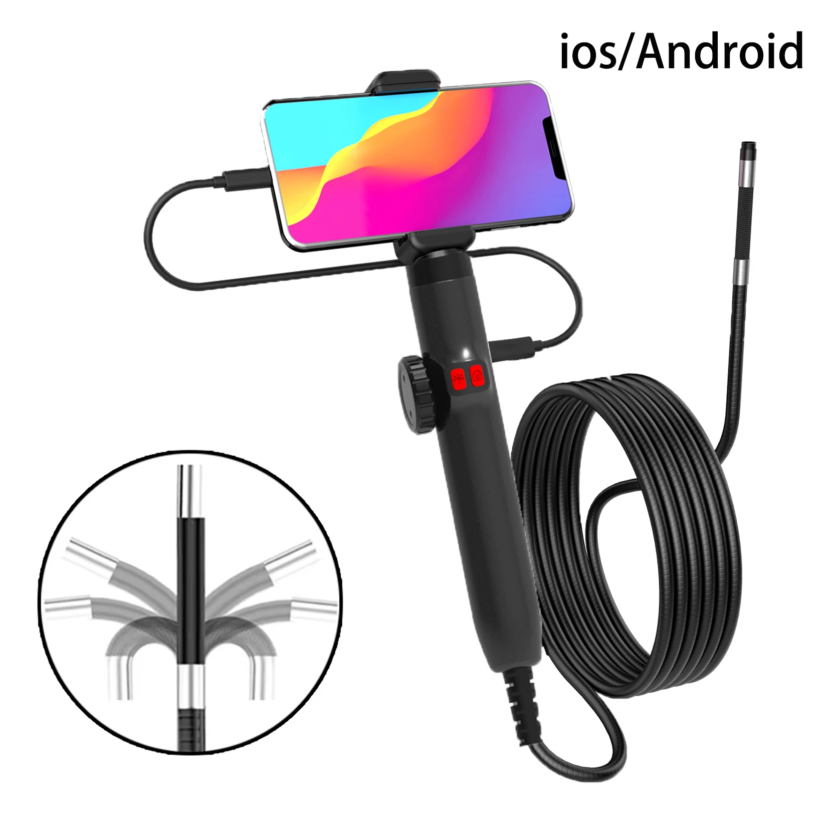 Dwukierunkowy 360 °   Boroskop przegubowy, kamera 1080P, endoskop ze światłem, wodoodporna sonda 6 mm, endoskop z telefonem Android/iOS