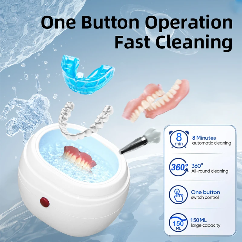 Automatic Denture Cleaning Case, Portable False Teeth Retainer Cleaner , Denture Case With Filter, Effortlessly Clean Jewelry